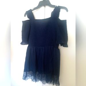 Navy blue off shoulder cut out sexy top, with beautiful lace bottom